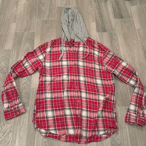 RSQ Men’s Red Flannel With Gray Hood Size L